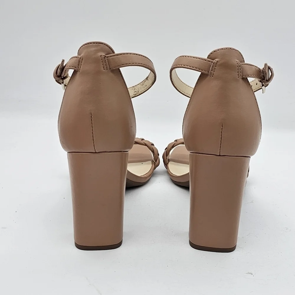 Nine West Allha 3 Macaroon Size 10 Tan Braided Block Heel